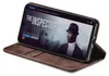 A smartphone in a brown flip case is displayed, showing a movie streaming interface on its screen. Produktbild-Vorschau