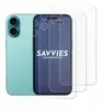A teal smartphone is shown next to several clear screen protectors, with the brand name "SAVVIES" and "SMART PROTECTION" visible on one of the protectors. Produktbild-Vorschau