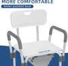 A close-up view of a white shower chair with gray armrests and a white seat, against a white and blue background. Náhled obrázku produktu