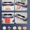 A collage of images showing a vacuum sealer machine in use with various food items, along with smaller circular images of different food products. Náhľad obrázku produktu