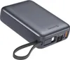 A dark gray power bank with a black strap is shown against a white background. Produktbild-Vorschau