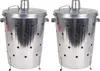 Two galvanized metal burn barrels with lids and handles, shown from the front. Voir les images du produit