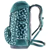Side view of a teal backpack with a camouflage-like pattern of blue and gray shapes. Produktbild-Vorschau