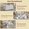 A collage of images showing a white convertible coffee table in different modes: normal, desk, and dining. Podgląd zdjęcia produktu