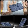 A collage of images showcasing a blue phone case with a built-in kickstand and camera cover. Produktbild-Vorschau