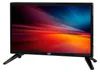 A black television set with its screen displaying a colorful abstract image, placed on its stand. Produktbild-Vorschau