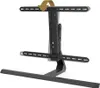 A black TV stand with adjustable arms is shown against a white background. Voir les images du produit