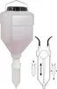 A translucent dispenser with a handle and a black lid, filled with a pink liquid, is shown next to a technical diagram of its dispensing mechanism. Produktbild-Vorschau