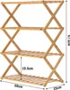 A multi-tiered bamboo shelving unit shown against a white background. Dimensions are indicated on the image. Produktbild-Vorschau