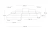 A line drawing diagram of a sectional sofa with dimensions indicated. Produktbild-Vorschau