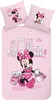 A pink Minnie Mouse bedding set with two pillowcases and a duvet cover featuring Minnie Mouse and city buildings. Produktbild-Vorschau