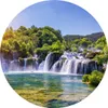 Sticker Kreis WASSERFFALL Bäume Grün Himmel Natur Produktbild-Vorschau 1