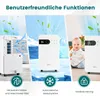 Collage of three images showing different features of a white dehumidifier, with a baby in one panel. Náhled obrázku produktu
