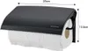 A black paper towel holder with a roll of paper towels inside, shown with dimensions indicated. Produktbild-Vorschau