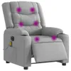 A light gray fabric massage recliner chair shown from a front-side angle against a white background. The chair has several purple circles overlaid on it, indicating massage points. Anteprima dell’immagine prodotto