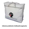 A white storage bag for a duvet or pillow, with a logo and text printed on it. Produktbild-Vorschau