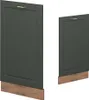 Two kitchen cabinet doors with wooden bases and gold handles, presented against a white background. Náhled obrázku produktu