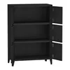 A black metal cabinet with three shelves and two doors open on the right side. Voir les images du produit