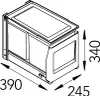 A technical drawing of a waste sorter with dimensions indicated. Produktbild-Vorschau