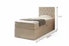 A single bed with a headboard, mattress, and bedding, shown against a white background. Dimensions are indicated. Náhled obrázku produktu