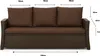 A brown three-seater sofa with cushions, shown from the front with dimensions indicated by measurement lines and text. Anteprima dell’immagine prodotto