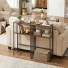 Console tafel met 2 niveaus, smal, vintage bruin en zwart, Productafbeelding-voorbeeld 2