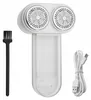 A white rechargeable lint remover with a cleaning brush and a USB charging cable, displayed against a white background. Produktbild-Vorschau