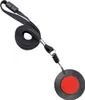 A black lanyard with a circular red button device attached to it, shown against a white background. Produktbild-Vorschau