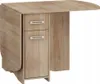 A light brown wooden dining table with drop-leaf extensions and storage drawers. Produktbild-Vorschau