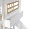 A close-up view of a white bunk bed with a wooden window frame and a white storage box attached to the side. Produktbild-Vorschau