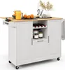 A white kitchen cart with a wooden countertop is shown against a white background. Voir les images du produit
