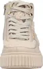 A close-up, front-facing view of a beige women's boot. Voir les images du produit