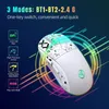 A white gaming mouse with a graphic pattern is shown on a dark blue background with colorful neon light effects. Produktbild-Vorschau
