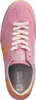 A top-down view of a pink sneaker with orange accents. Voir les images du produit