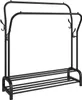 A black metal garment rack with two hanging rails and two shelves for shoes. Náhled obrázku produktu