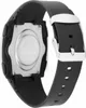 The back of a digital watch with a black strap and silver buckle. Náhled obrázku produktu