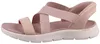 Das Bild zeigt eine rosa Sandale die von der Seite betrachtet wird. Die Sandale hat ein schlichtes Design mit einem breiten Riemen und einer erhöhten Sohle. Produktbild-Vorschau