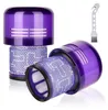 Two purple vacuum cleaner filters and a cleaning brush are displayed against a white background. Produktbild-Vorschau