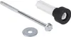 A metal screw, a washer, and a plastic and rubber part are laid out on a white background. Produktbild-Vorschau