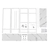 Components for a shelving unit are laid out on a white background. Produktbild-Vorschau