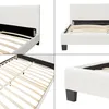 A collage of four images showing different angles of a white bed frame with a slatted base. Náhľad obrázku produktu