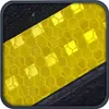 A close-up view of a reflective yellow strip with a hexagonal pattern, diagonally placed on a black background. Produktbild-Vorschau