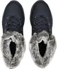 A top-down view of a pair of navy blue Skechers boots with faux fur trim. Voir les images du produit