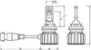 Technical drawing of two LED headlight bulbs with dimensions indicated. Podgląd zdjęcia produktu