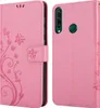 A pink flip phone case with a floral design is shown open and closed. Náhled obrázku produktu