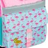 A close-up view of a backpack with a flamingo pattern. Anteprima dell’immagine prodotto