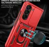 A red phone case with a camera cover and ring holder is shown attached to a magnetic car mount. Produktbild-Vorschau