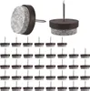 A collection of nail-in felt furniture glides with brown plastic bases and gray felt pads. Produktbild-Vorschau