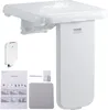 A white folding shower seat and its accessories are displayed against a white background. Produktbild-Vorschau
