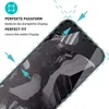 A close-up marketing image showing a screen protector being applied to a smartphone. Produktbild-Vorschau